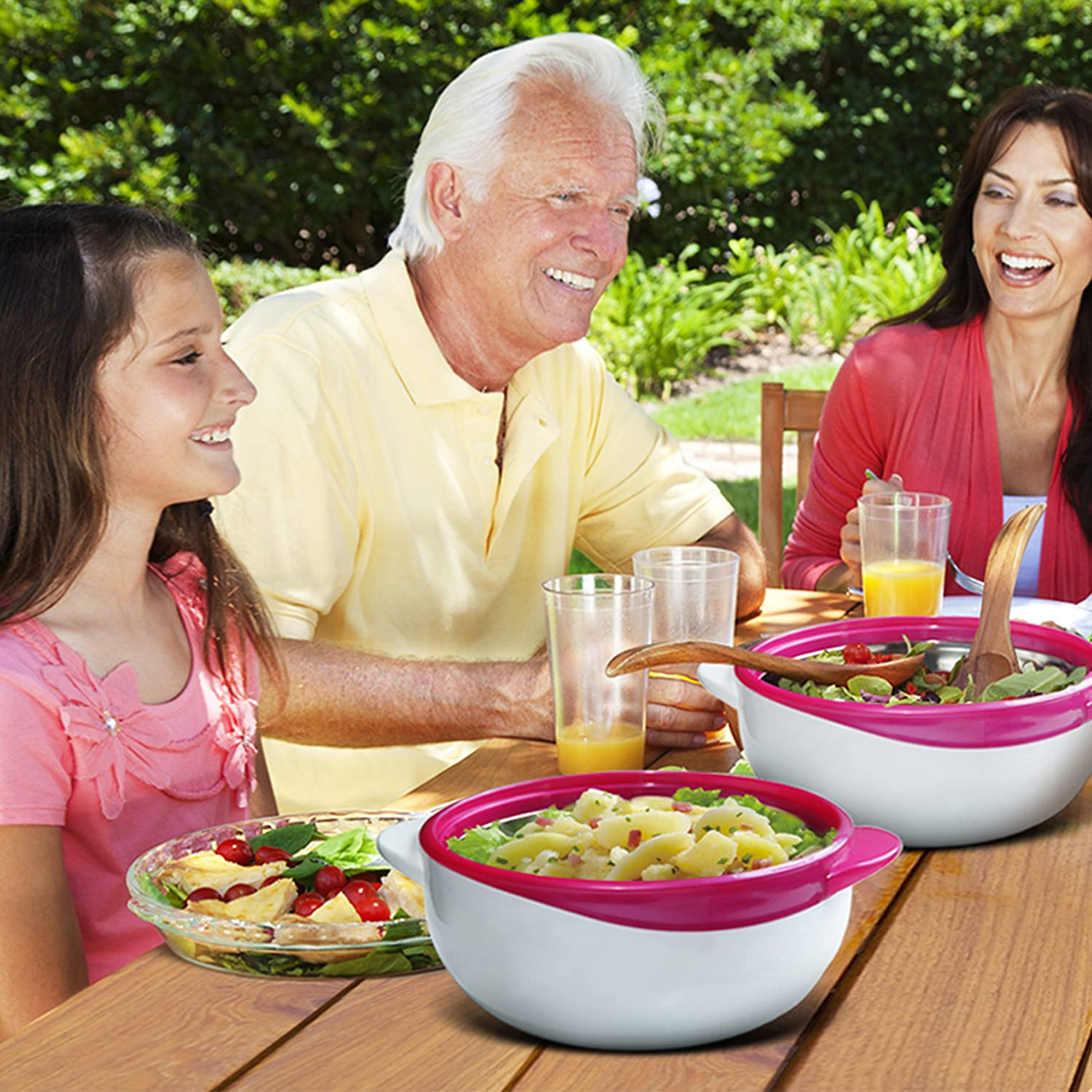 Pinnacle Thermoware 3-Pc Set Stainless Steel Bowl Insulated Food Container， Purple