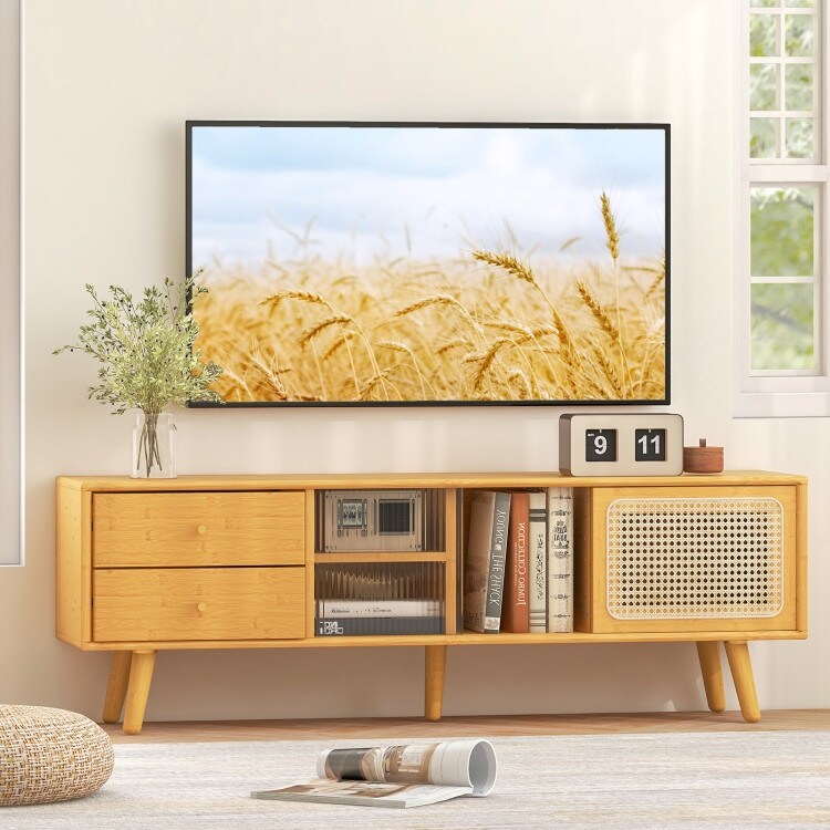 Bamboo TV Stand for TV up to 65 Inch Natural   55\