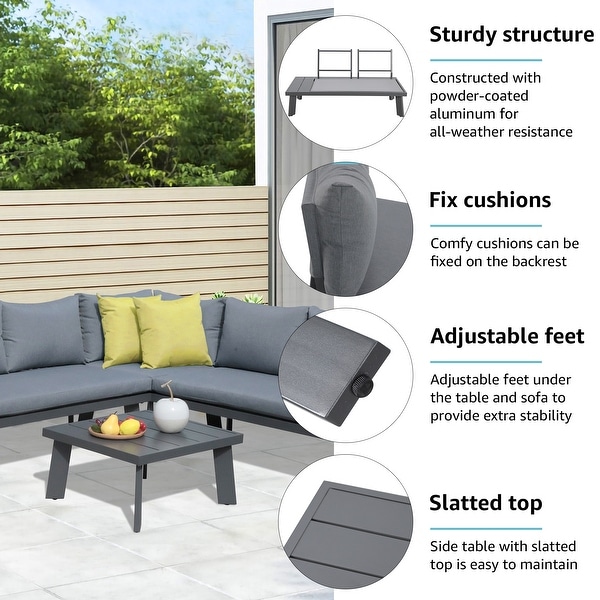 Outdoor Aluminum VShaped Sectional Seating Set with Side Table