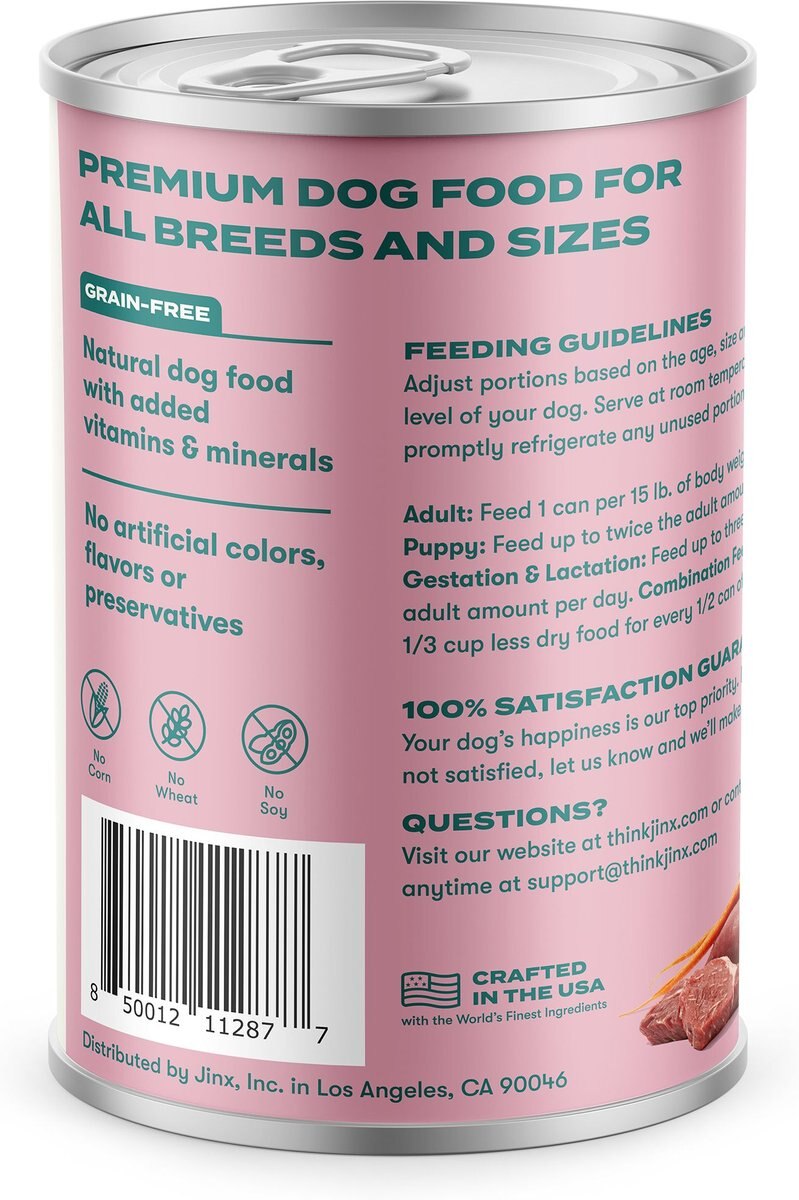 Jinx Beef and Sweet Potato Chopped Recipe Grain-Free Wet Dog Food， 13-oz can， case of 12