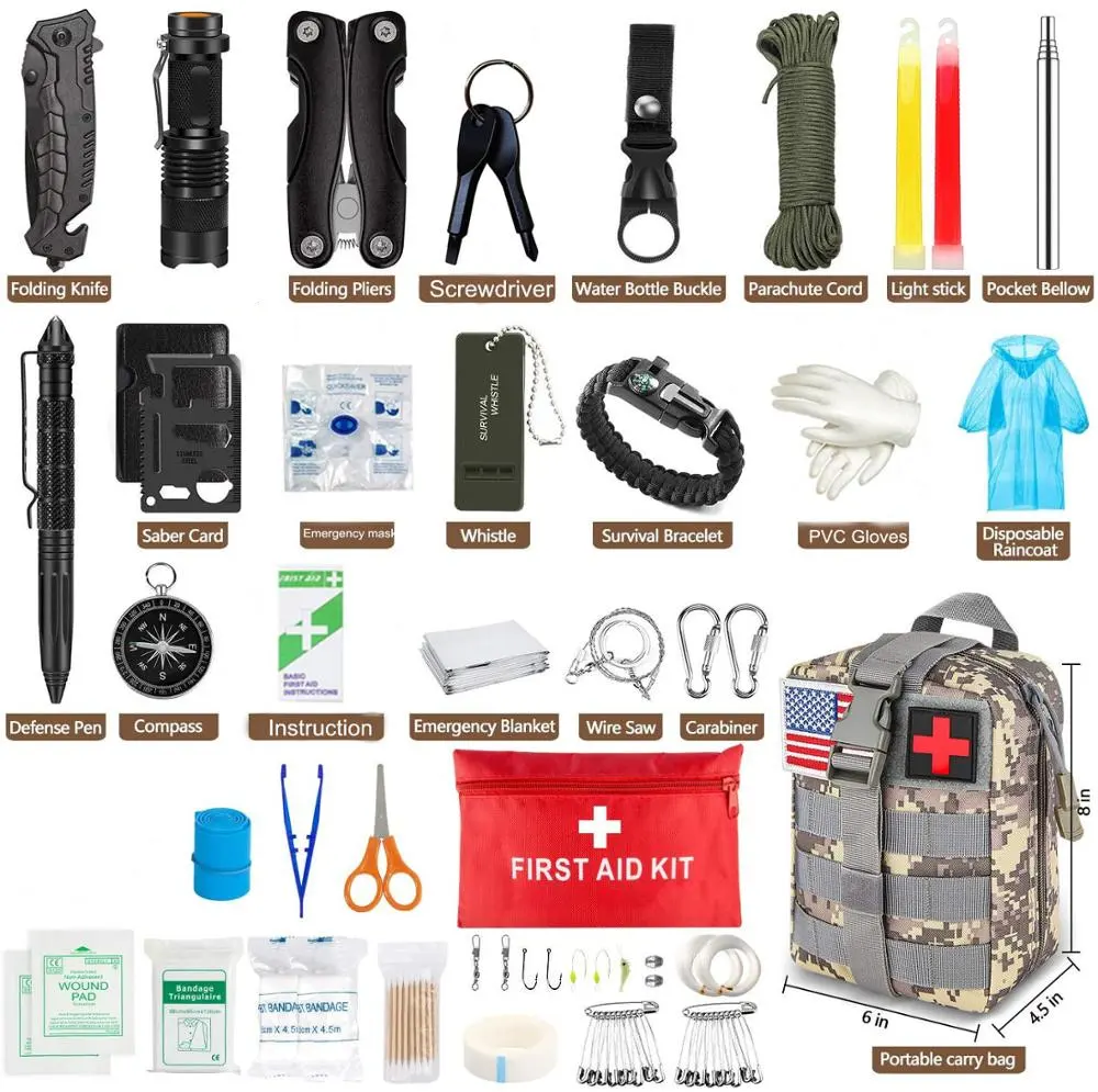 14 in1 Outdoor Hiking Travel Camping Hiking Emergency Survival Kit Survival First Aid Kit SOS Tactical Survival Kit Set