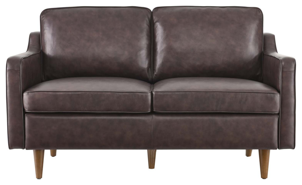 Loveseat Sofa  Brown  Leather  Modern  Mid Century Hotel Lounge Cafe Lobby   Midcentury   Loveseats   by House Bound  Houzz