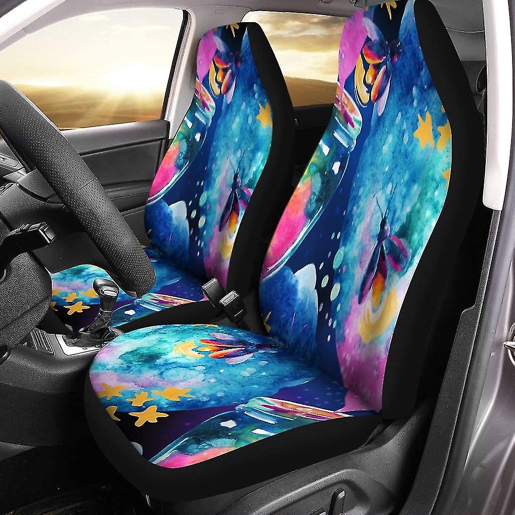 Set Of 2 Car Seat Covers Abstract Fairy Tale Magic Bottle And Firefly Watercolor Lantern Universal Auto Front Seats Protector Fits