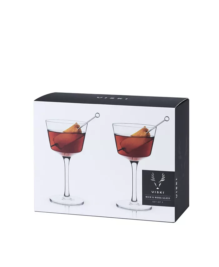 Viski Raye Angled Crystal Nick and Nora Glasses Set of 2 6 Oz