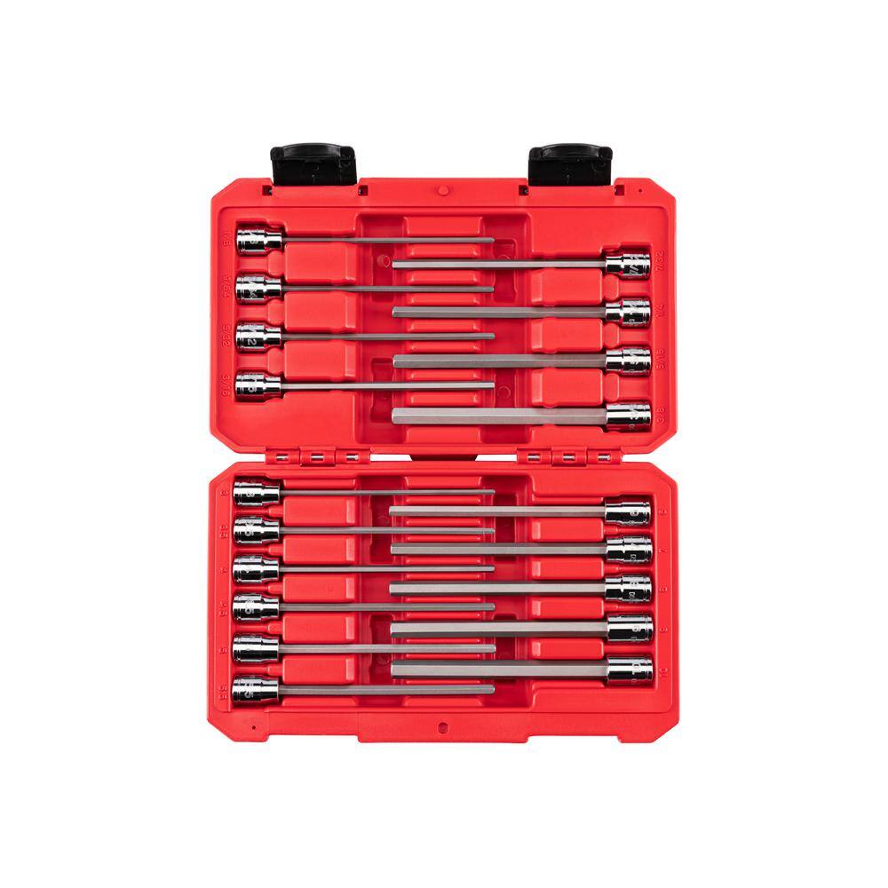 TEKTON 38 Inch Drive Long Hex Bit Socket Set 19-Piece (18-38 in. 3-10 mm) SHB91315