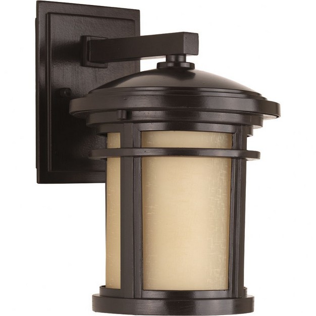 Progress Lighting Wish Collection 1 light Small Wall Lantern In Antique Bronze With Etched Umber Linen Glass Shade