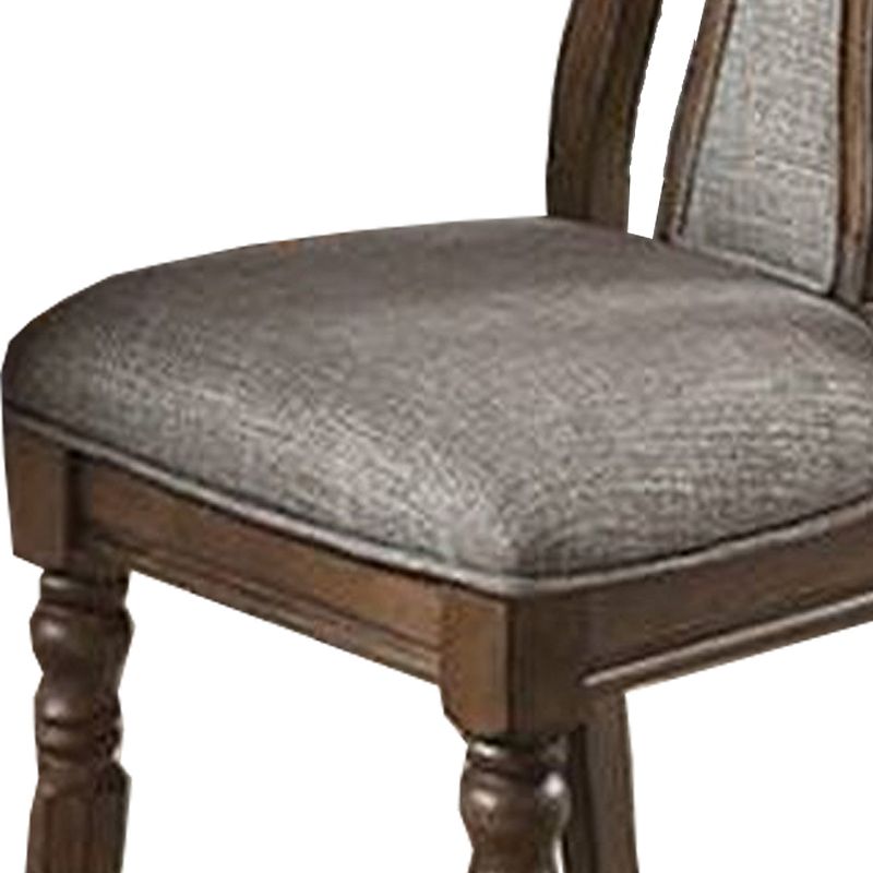 Wooden Dining Chair with Button Tufted Back， Set of 2， Brown and Gray