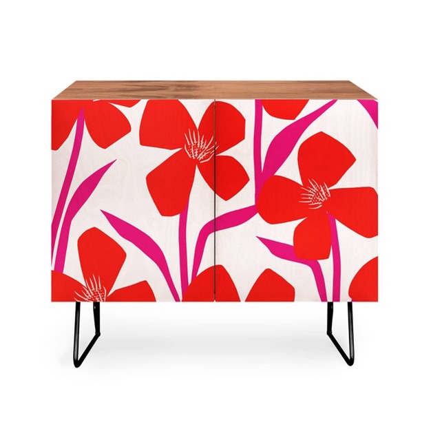 Maritza Lisa Red And Pink Floral Pattern Credenza Deny Designs