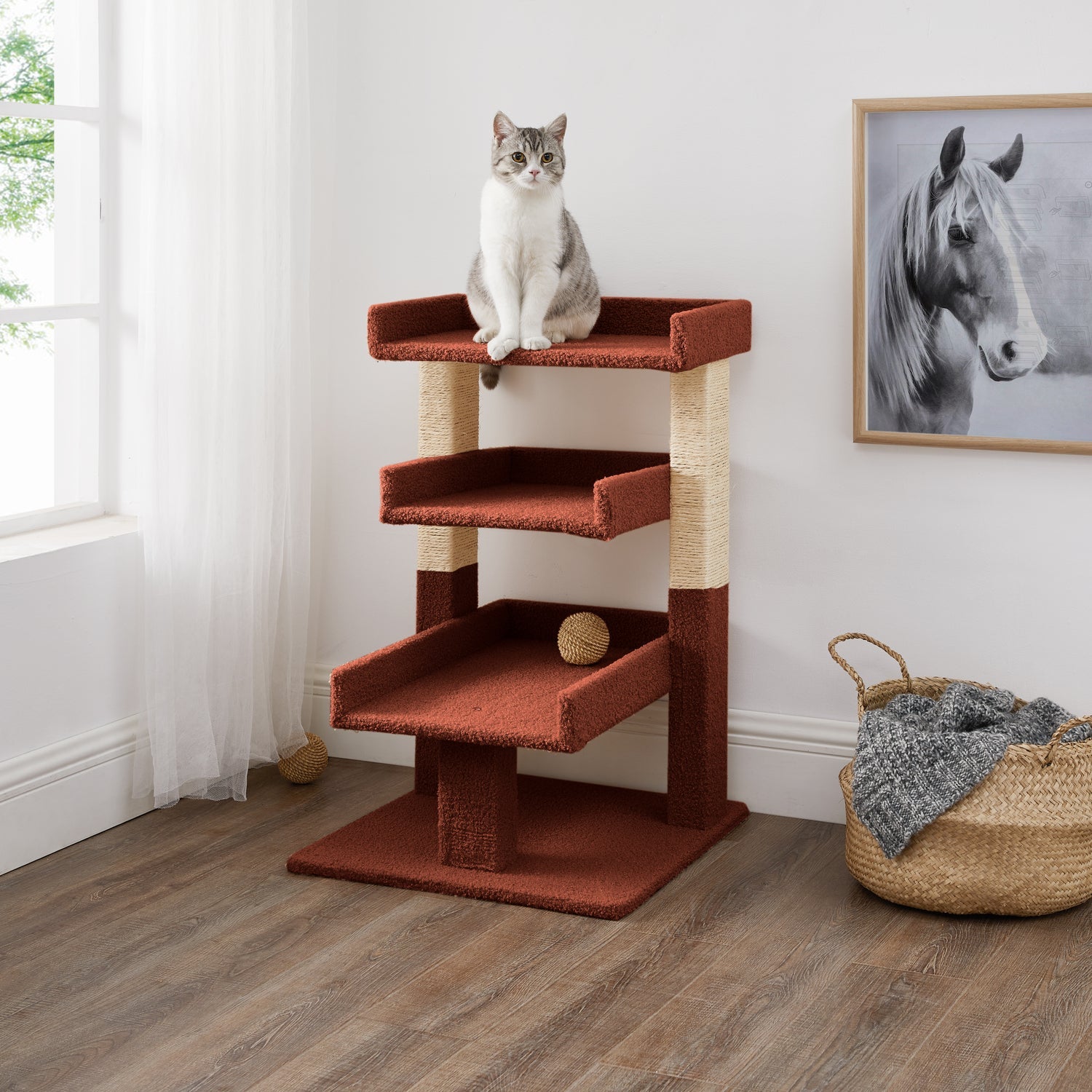 Naomi Home Cat Tree for Indoor Cats, Multi-Level Cat Furniture with Condo Kitten Tower Kitty Stand Play House Color: Terracotta