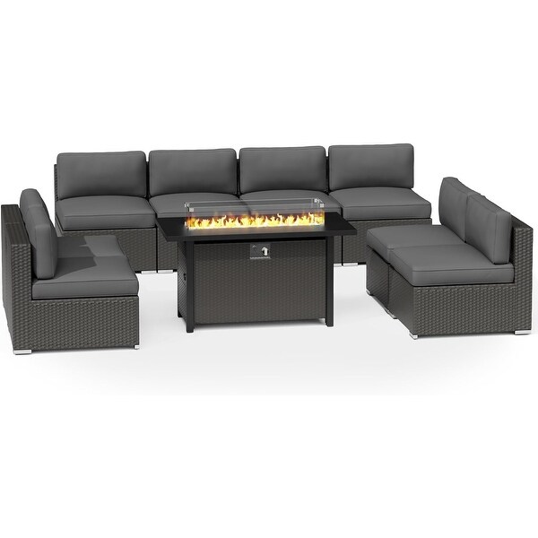 9Piece Outdoor Patio Furniture Sectional Sofa Set with Fire Pit Table