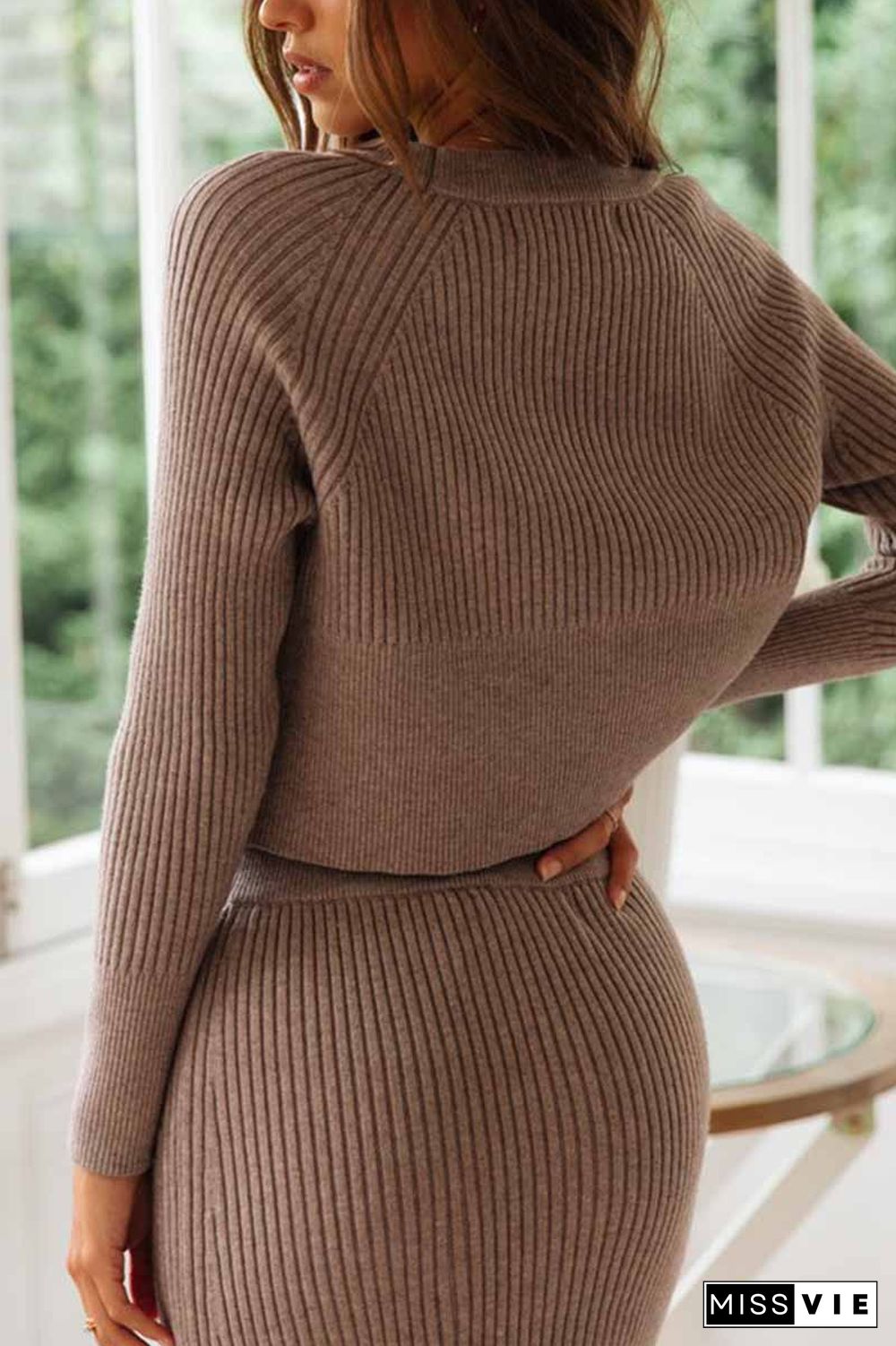 Knitted Solid Color Sweater Skirt Suit