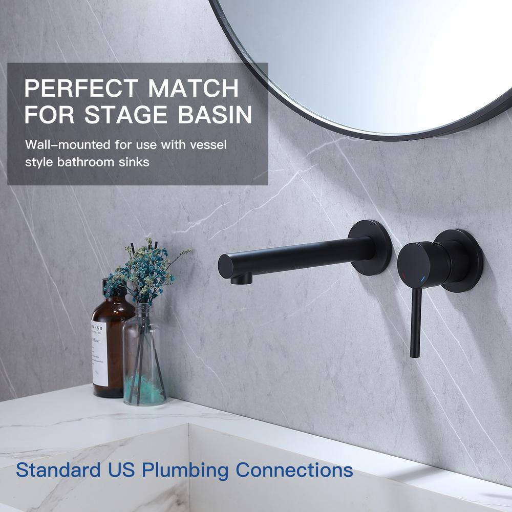 BWE Single-Handle Wall Mount Bathroom Faucet in Matte Black A-93011-B