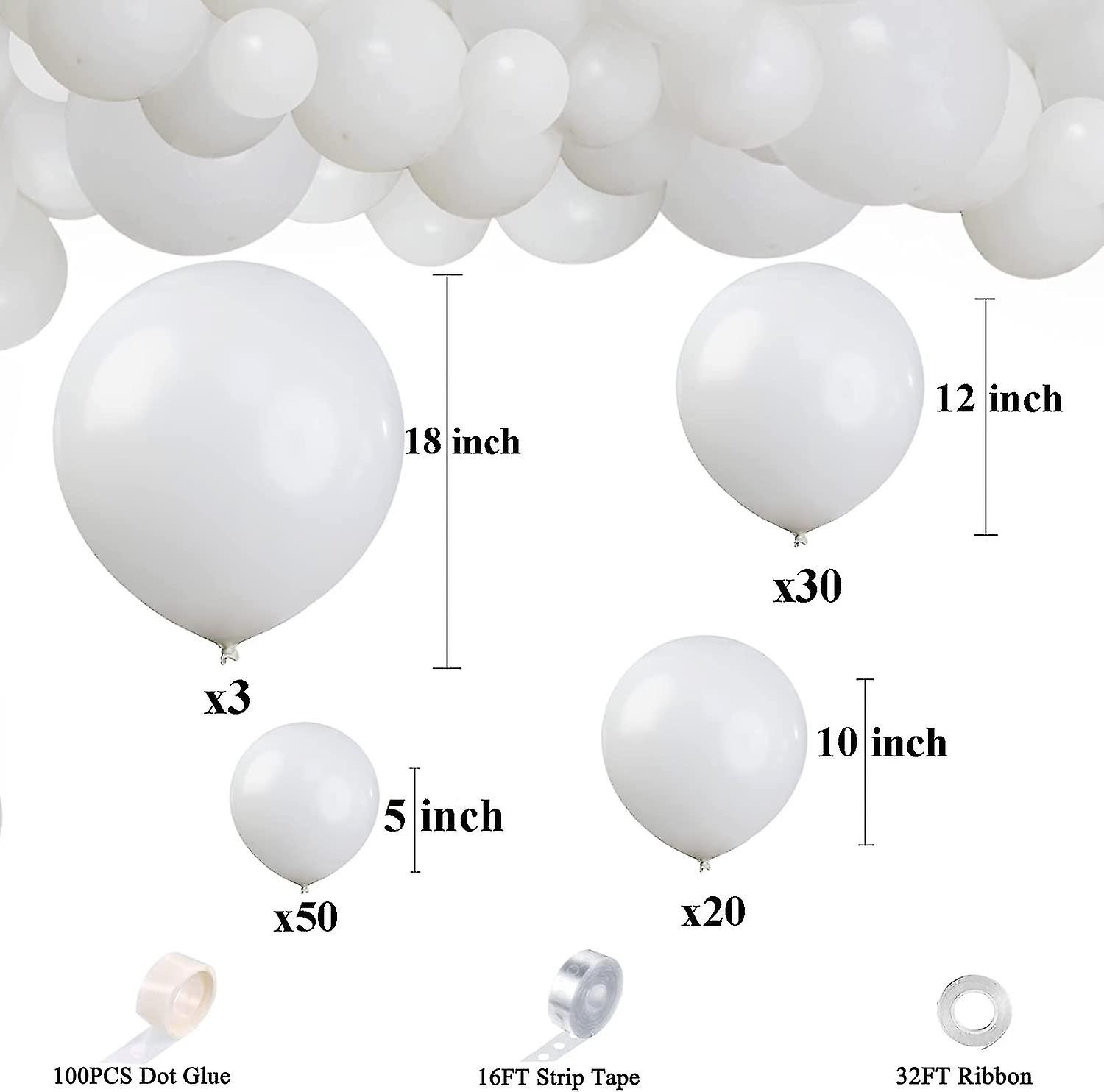 106pcs White Balloon Garland Arch Kit 5 10 12 18 Inch Different Sizes Matte White Latex Party Helium Balloons Set With Balloon Strip For Wedding Birth