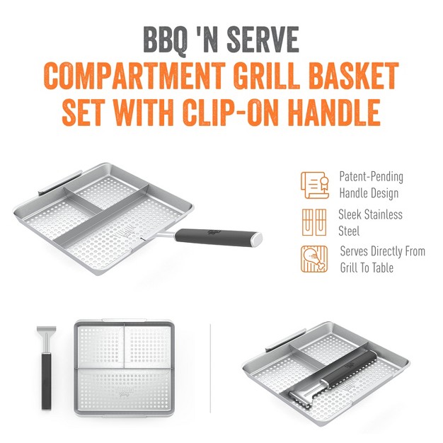 Yukon Glory Bbq x27 n Serve 3 Section Bbq Grill Basket The Grilling Basket Includes A Clip on Handle