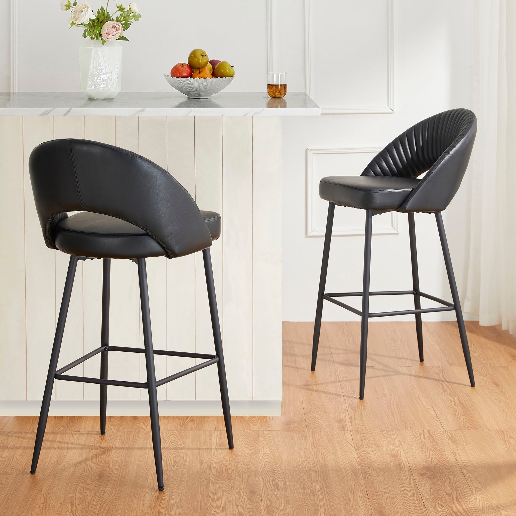 Glitzhome Modern Quilted Leatherette Tapered Legs Bar Stools Set of 2