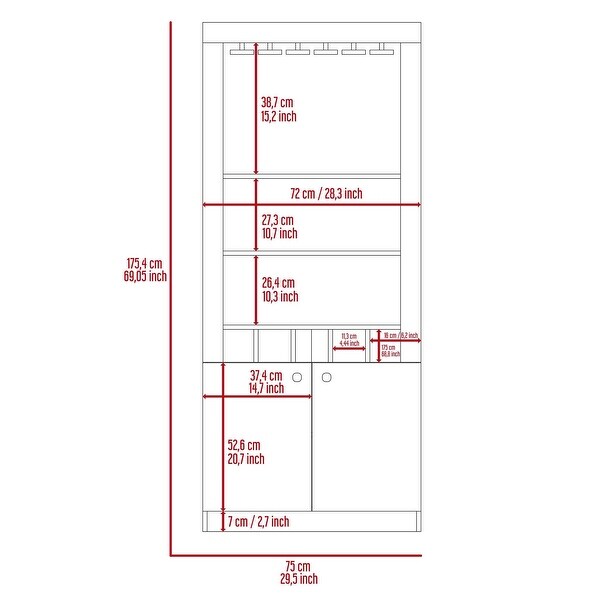 2-Door Bar Cabinet with 3 Shelves and 5 Cubbies