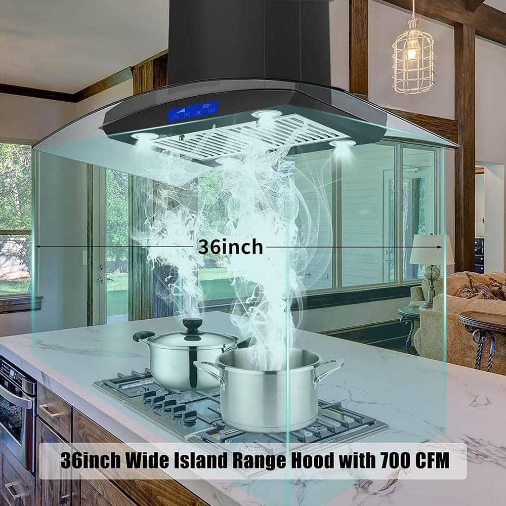 36 in 900 CFM Convertible Island Range Hood in Black Stainless Steel