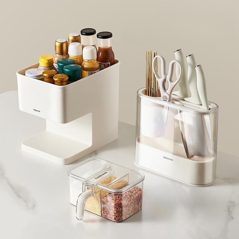 Kitchen multi purpose knife and seasoning storage combination   Set