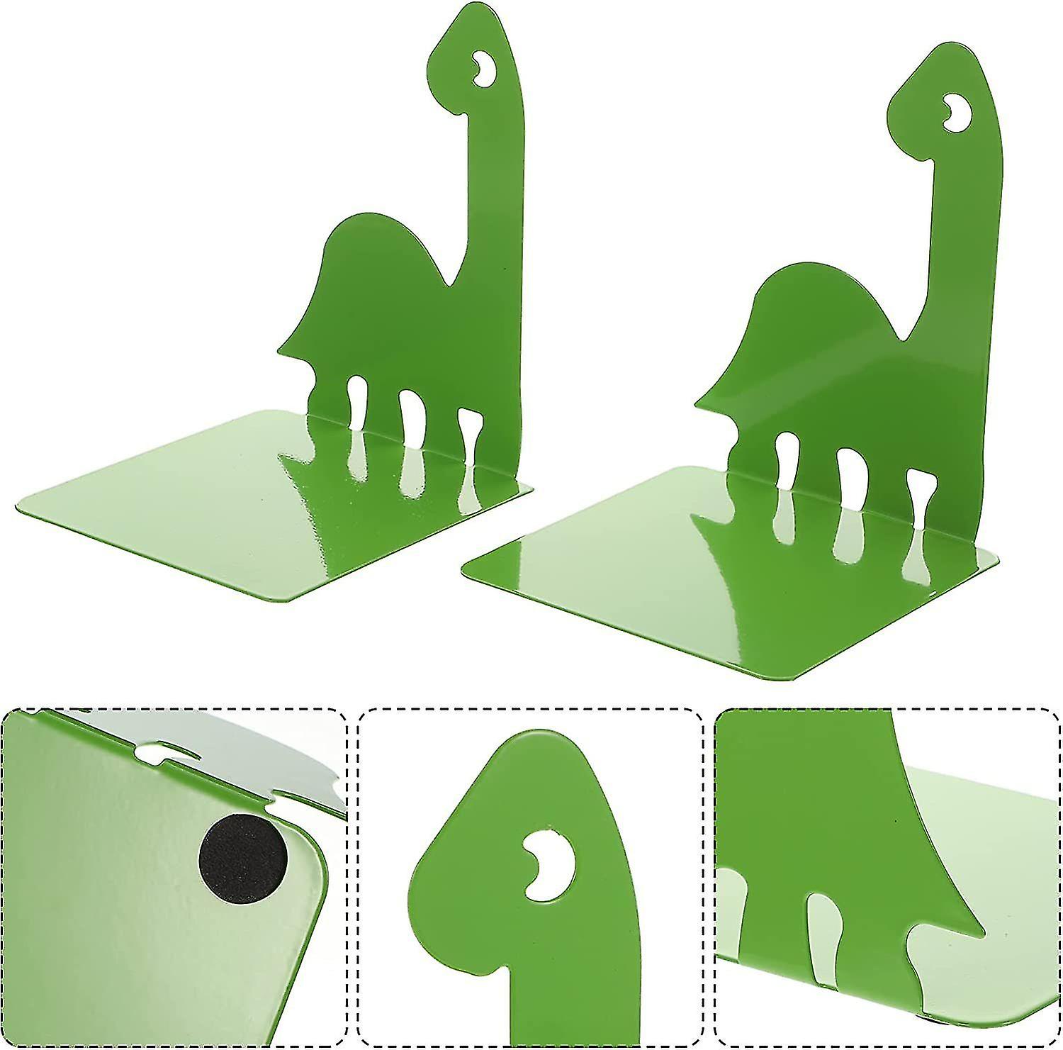 Bookends Iron Cartoon Dinosaur Design Non-slip Book Holder Shelf Bookstoppers， 1 Pair