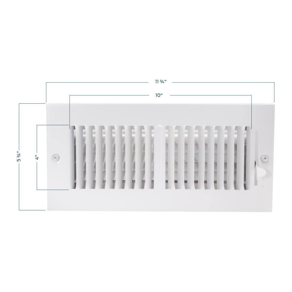 EZ-FLO 10 in. x 4 in. 2-Way Steel WallCeiling Register White 61609