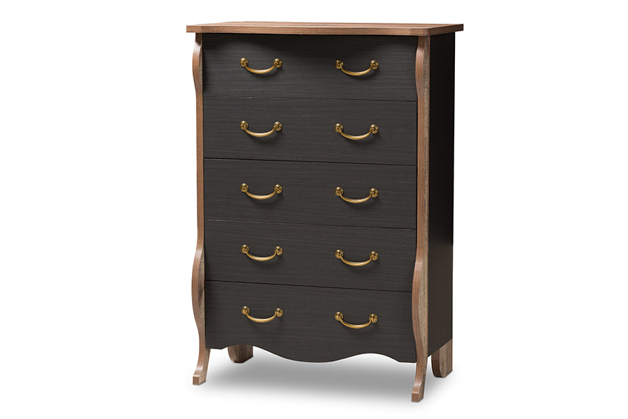 Baxton Studio Romilly Country Cottage Farmhouse Black and Oak - Finished Wood 5 - Drawer Chest