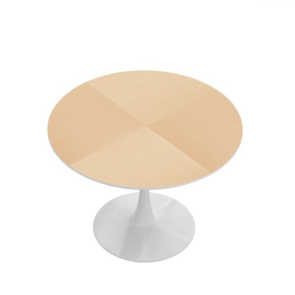 42in. Round Dining Table with Printed Wood Grain Table Top，Metal Base