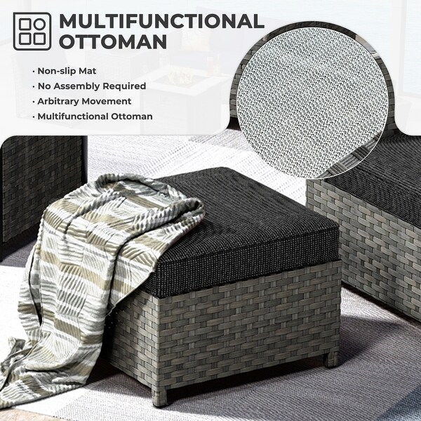 HOOOWOOO 16piece Outdoor Patio Grey Wicker Rattan Furniture Sectional Set with Fire Pit Table