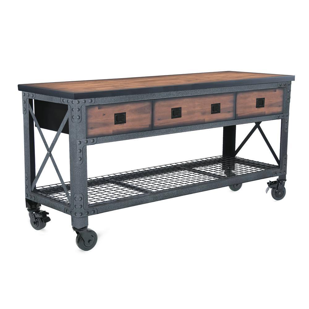 Duramax Building Products 72 in. x 24 in. 3-Drawers Rolling Industrial Mobile Workbench Cabinet and Wood Top 68001