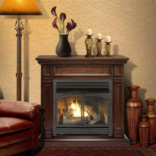 Duluth Forge 44 in. Ventless Dual Fuel Gas Fireplace in Walnut with Thermostat 170163