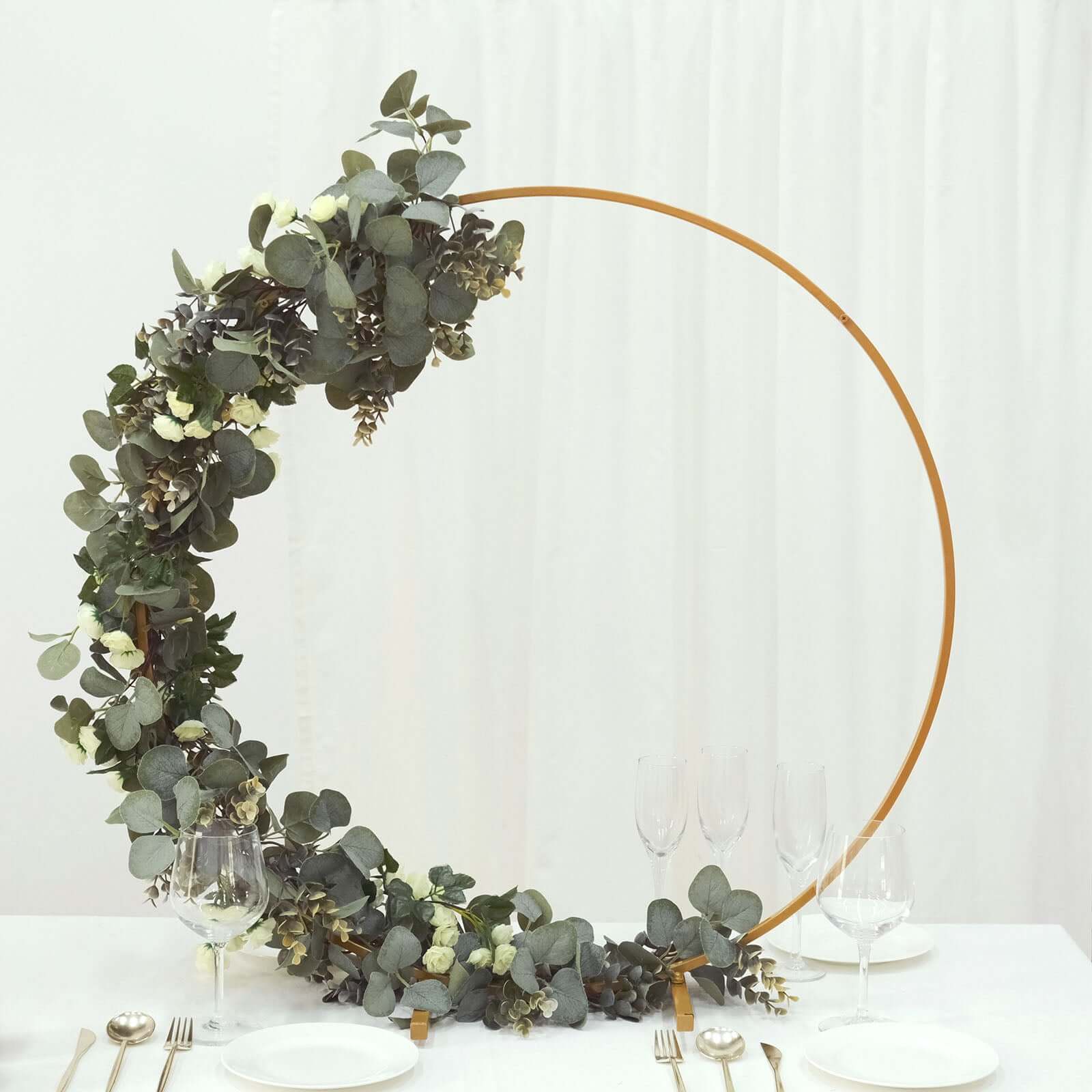 Gold Metal Round Hoop Wedding Centerpiece, Self Standing Table Floral Wreath Frame 32