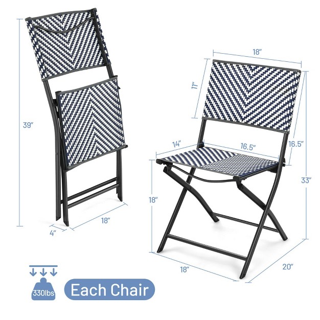 Costway Set Of 4 Patio Folding Rattan Dining Chairs Camping Portable Garden