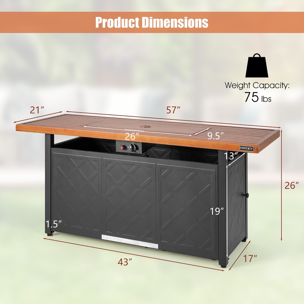 57'' Rectangular Propane Gas Fire Pit 50 000 Btu Heater Outdoor Table