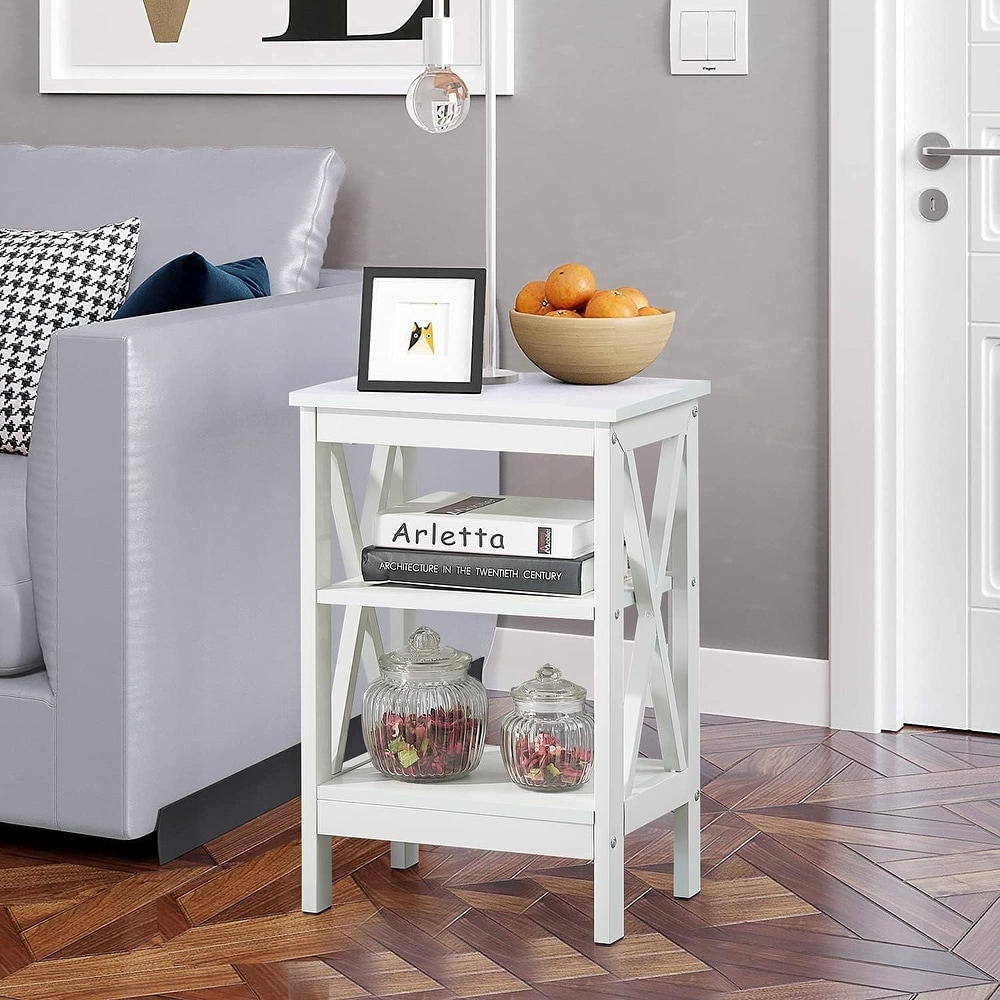 Modern End Table with 3 Tier Open Storage Shelves