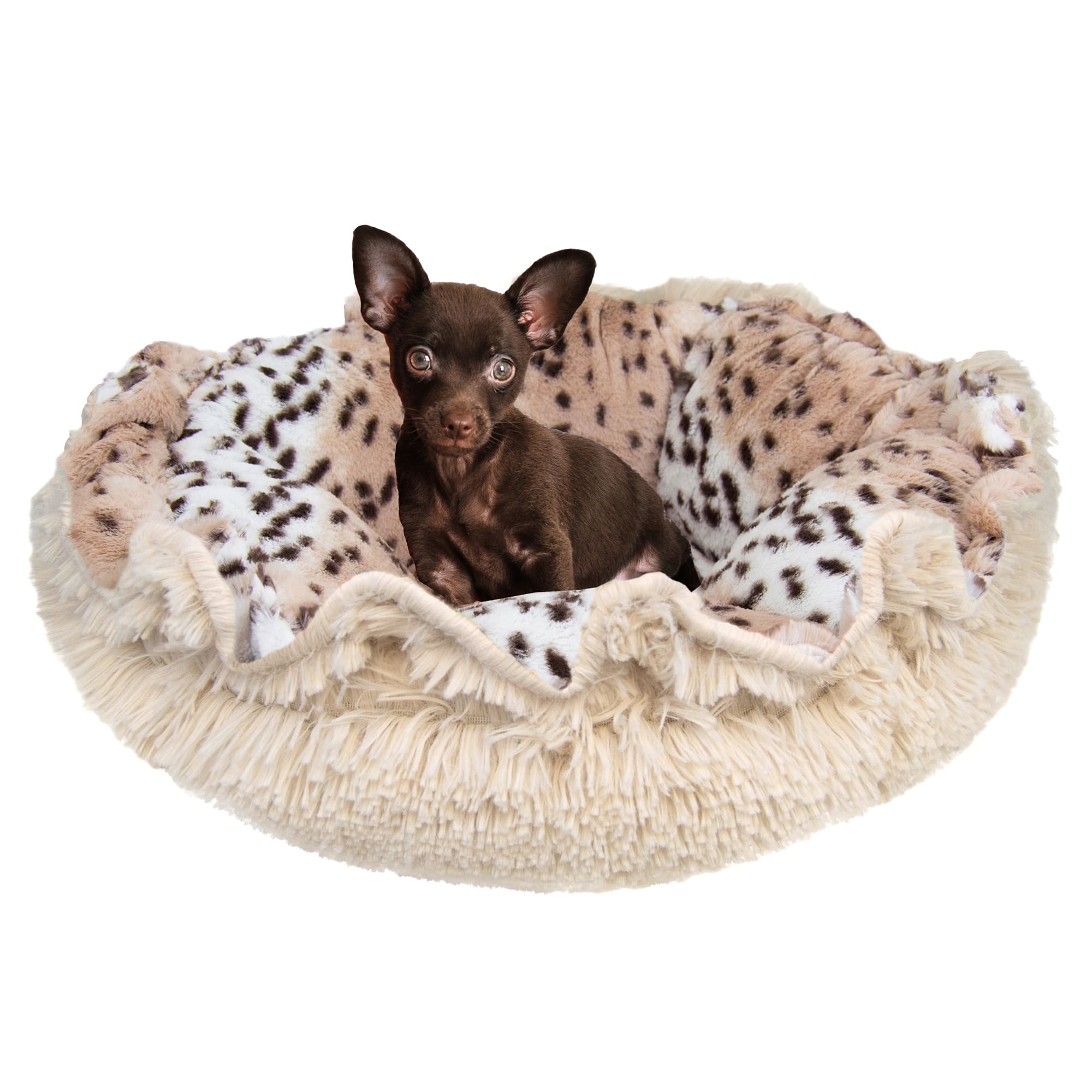 Bessie  Barnie Ultra Plush Deluxe Aspen Snow Leopard Blondie Pet Cuddle Pod Cat Bed， 30