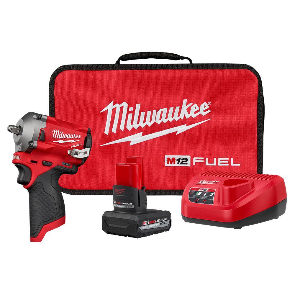 MW M12 FUEL 12-Volt Lithium-Ion Brushless Cordless Stubby 38 in. Impact Wrench Kit with (1) High Output 5.0 Ah Battery 2554-21HO