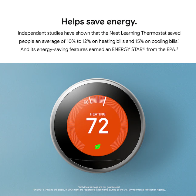 Google Nest Learning Smart Thermostat with WiFi Compatibility (3rd Generation) - Stainless Steel