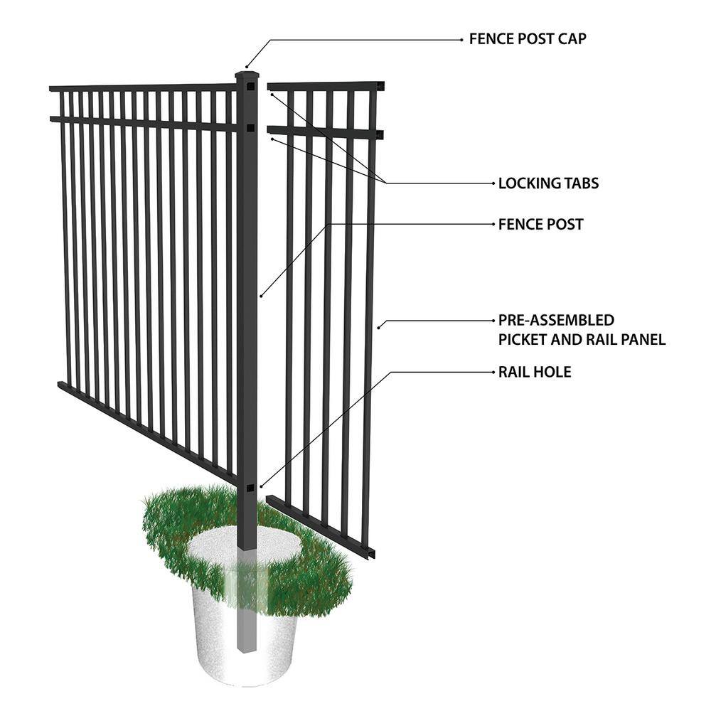 FORGERIGHT 79 in. H 3-Rail Deluxe Black Aluminum EndGate Fence Post with Cap 836133