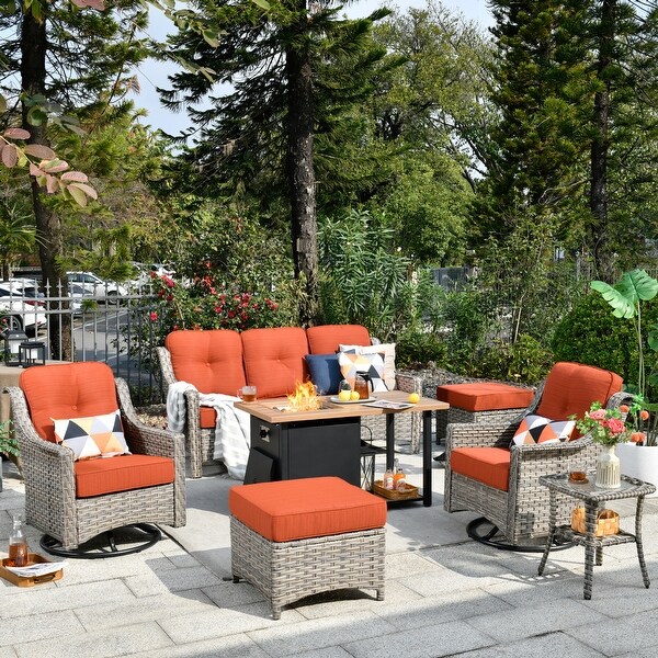 XIZZI Outdoor Patio Furniture 7Piece Conversation Sofa Set with Fire Pit