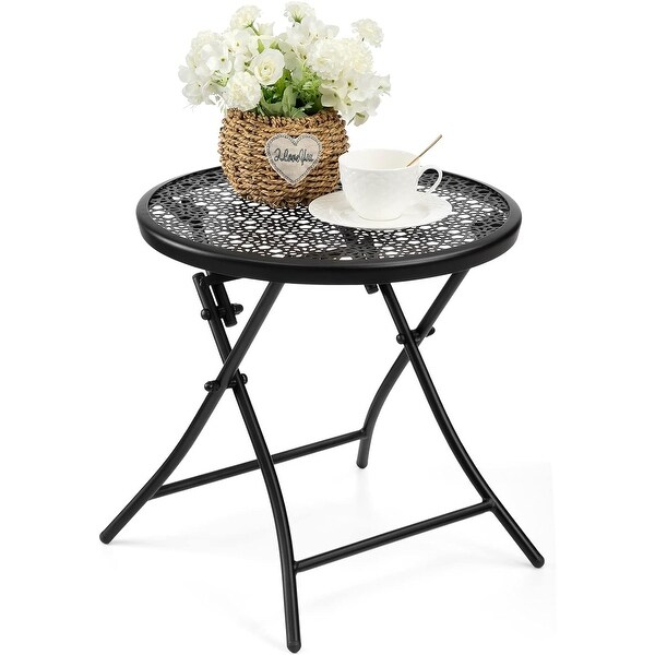 Folding Outdoor Side Tables，Anti Rust Small Patio Table Round Metal End Table