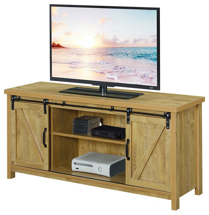 Convenience Concepts Blake Barn Door Wood 52 quotTV Stand in Light Oak   Industrial   Entertainment Centers And Tv Stands   by Homesquare  Houzz