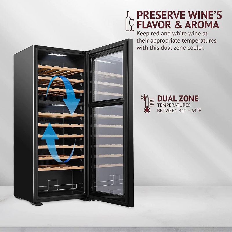 55-Bottle Dual Zone Wine Cooler， Freestanding Wine Fridge with Lock