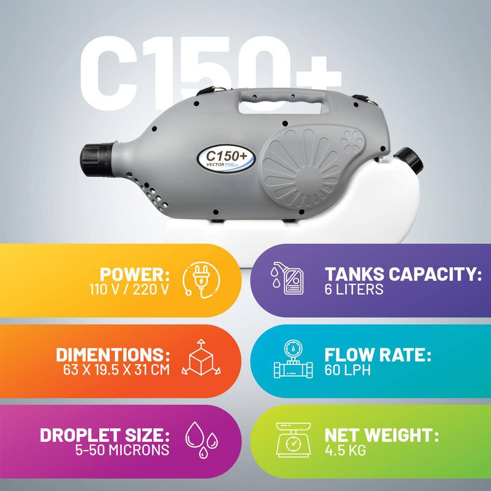 VECTORFOG C150+ Electric ULV Cold Fogger with 6 l (1.6 Gal.) Tank - 110-Volt with Adjustable Droplet Size VVNK-FUB611