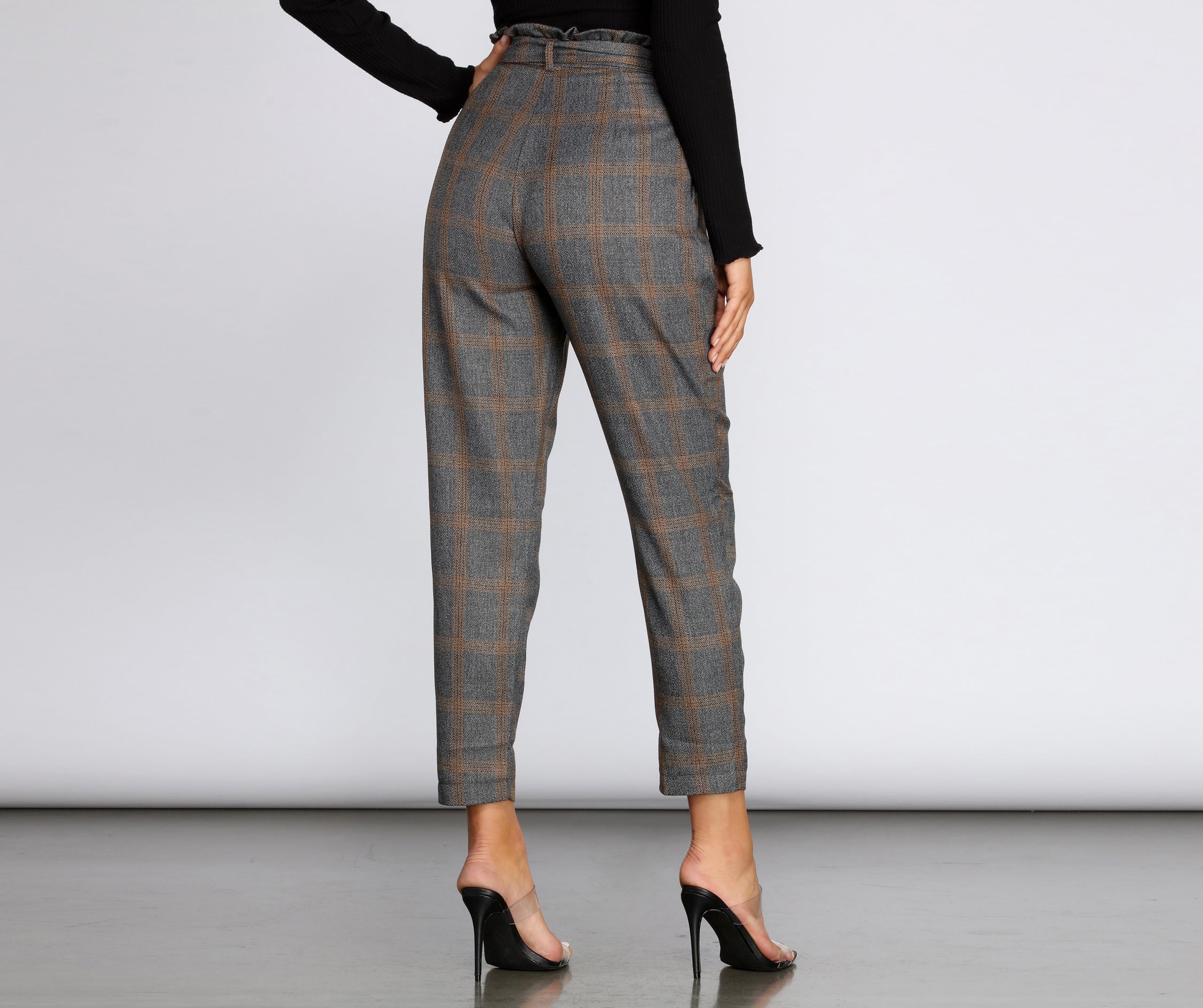 Plaid Paper Bag Tapered Pants