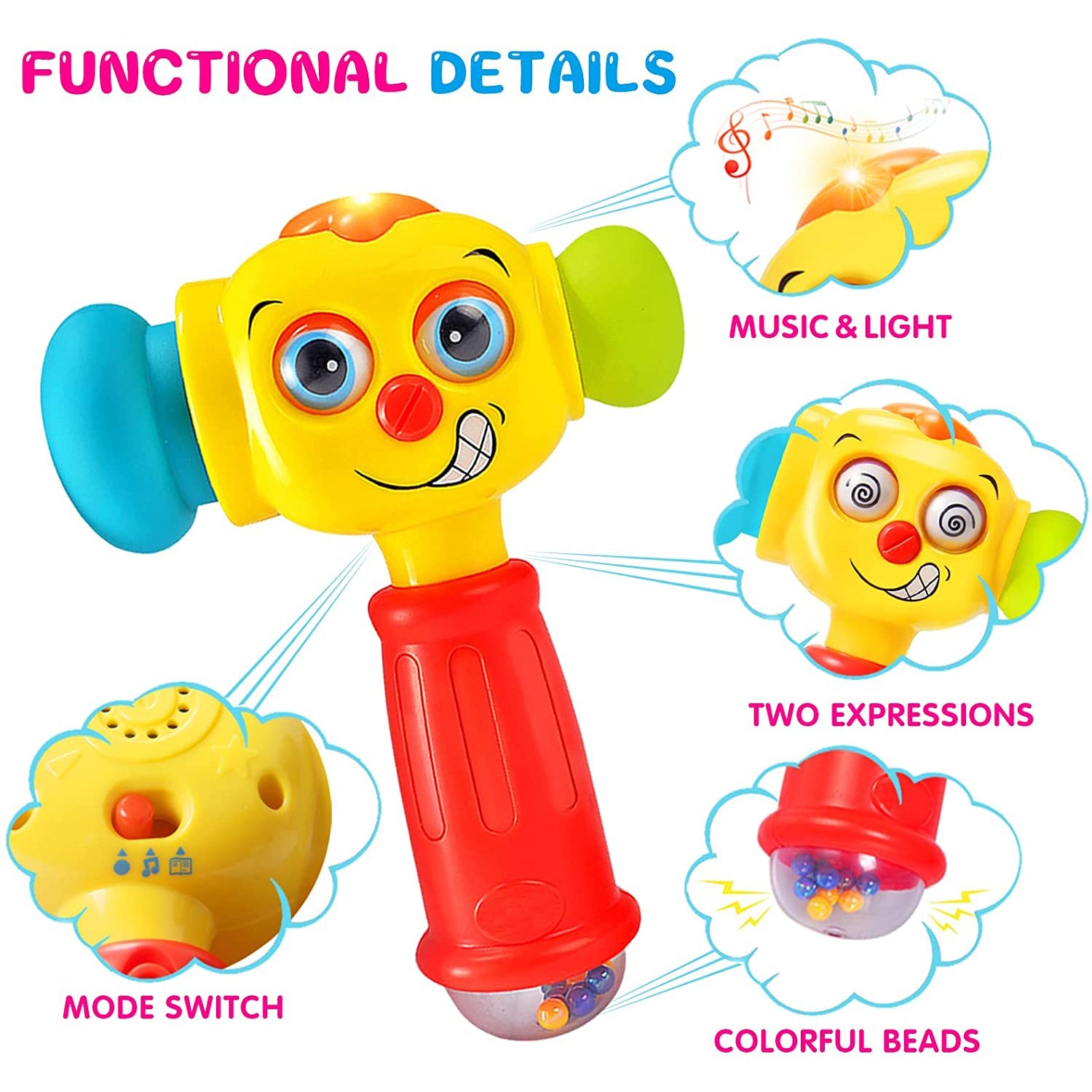 Toys for 1 Year Old Boys Girls Toddlers， Baby Toys 6 to 12 Months Toy Hammer with Music Sound and Light