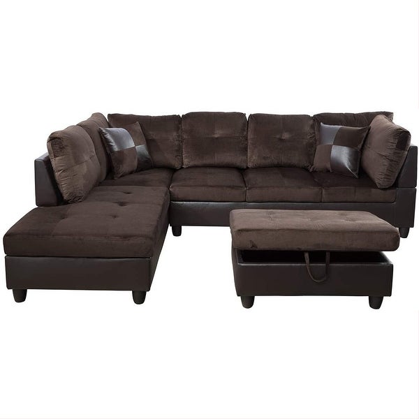 3-Pieces Sectional Sofa Set，Left Facing，Chocolate Microfiber(107A)