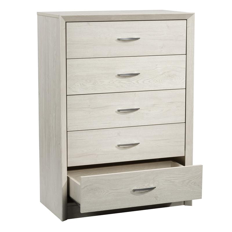 CorLiving Newport 5 Drawer Tall Dresser in White Washed Oak