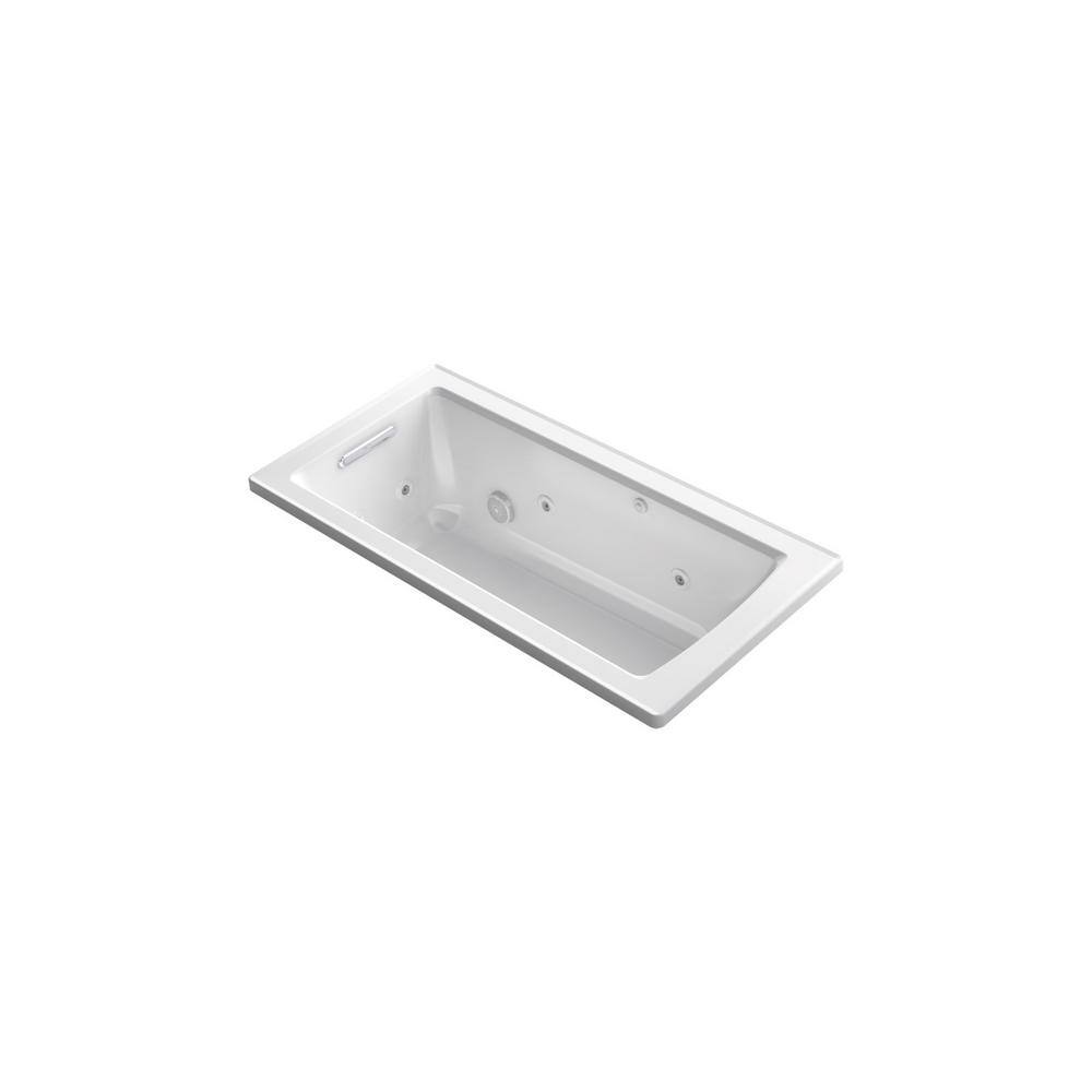 KOHLER Archer 60 in. Acrylic Rectangular Drop-in Whirlpool Bathtub in White K-1947-0