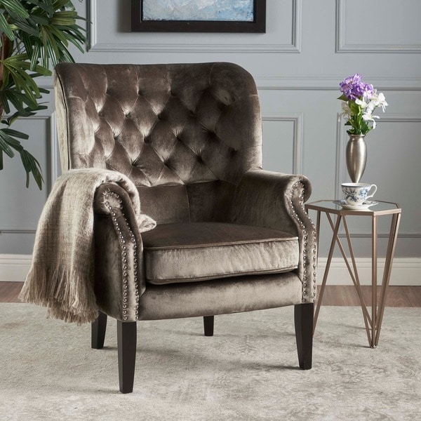 Tomlin Nailhead Velvet Club Chair by Christopher Knight Home