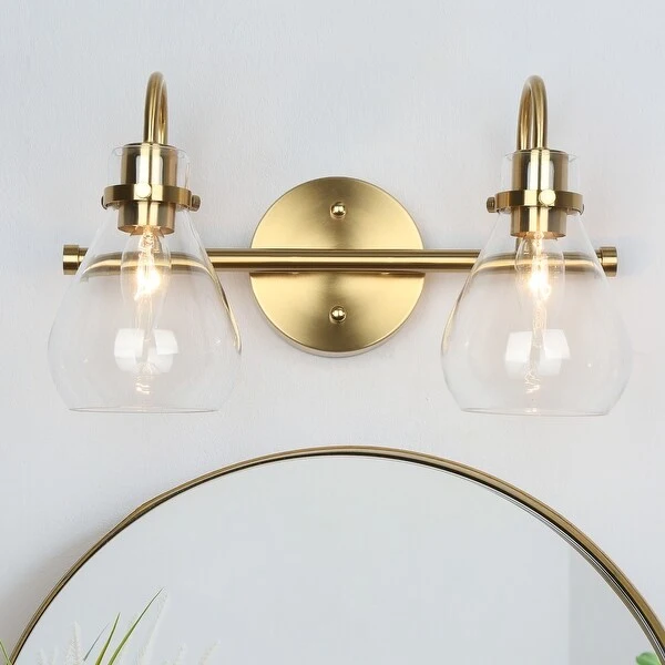 Nalia Modern Brass Gold Bathroom Vanity Light Linear Glass Wall Sconces for Powder Room