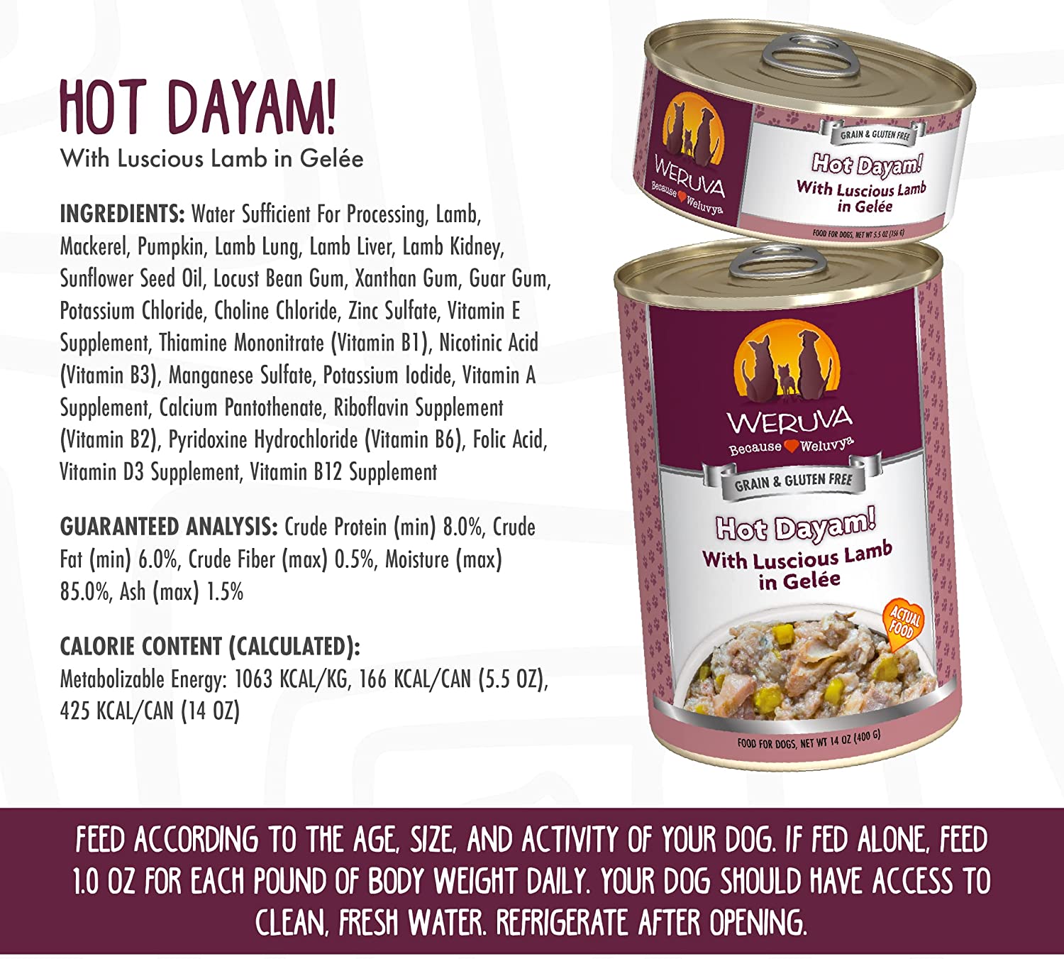 Weruva Hot Dayam! With Luscious Lamb in Gelee Grain-Free Canned Dog Food 14 Ounce (Pack of 12)